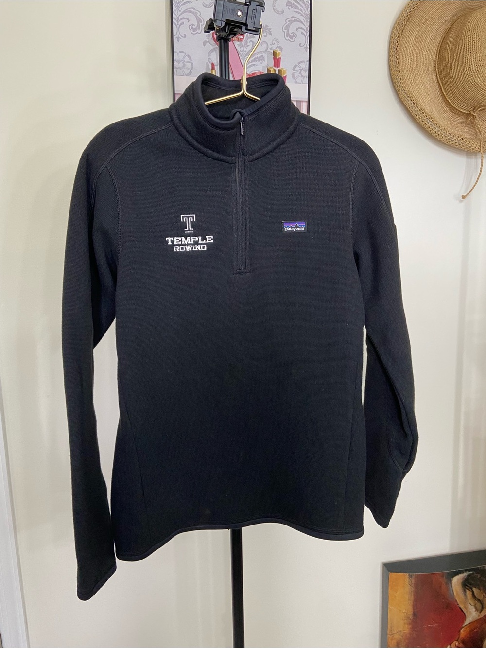 Patagonia Black Women's Quarter-Zip Fleece with Temple Rowing Logo